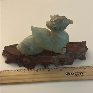 Piuix hetian Jade Sculpture on Wooden Base
